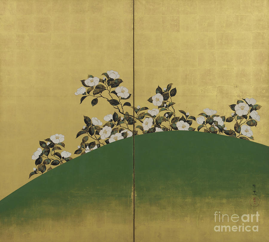 Camelias, Edo period Painting by Suzuki Kiitsu