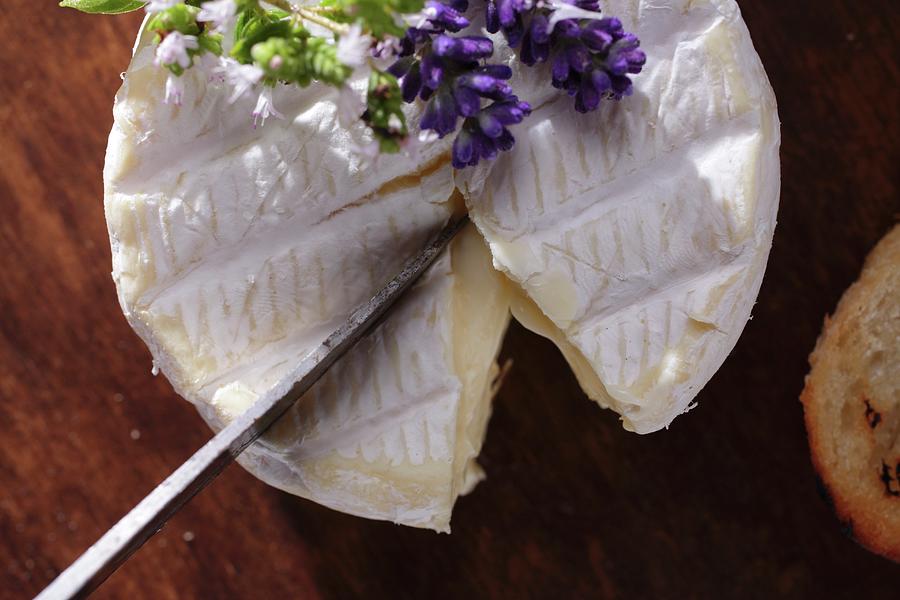 Camembert Being Sliced seen From Above Photograph by Frank Weymann