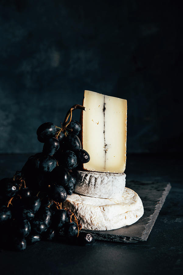 Camembert Cheese With Grapes Photograph by Justina Ramanauskiene