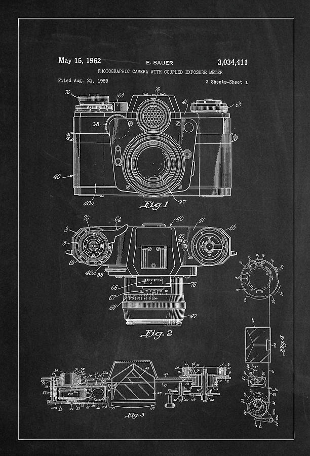 Camera and Meter Patent Drawing - Charcoal Digital Art by Carlos Diaz