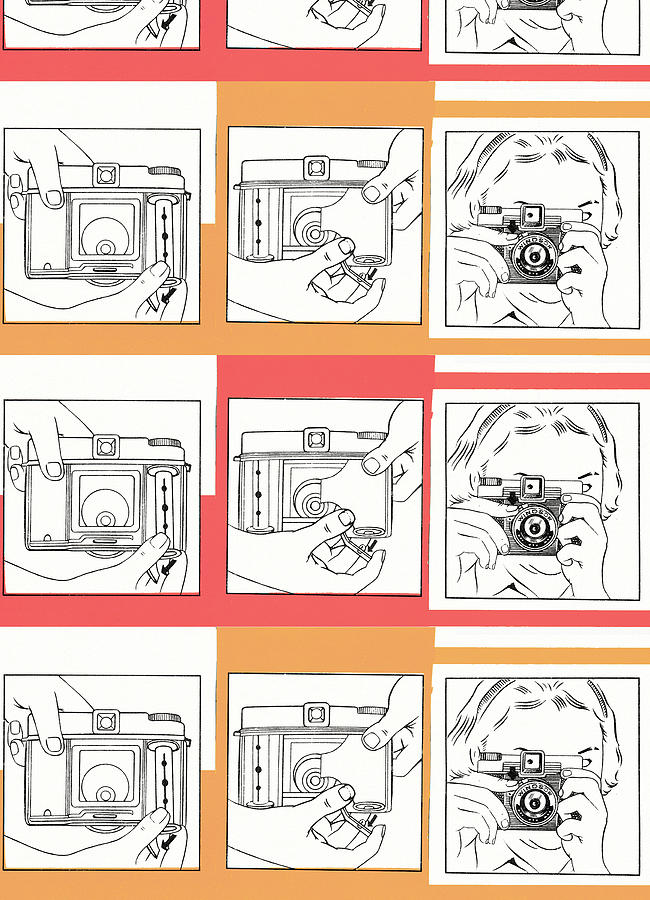 Vintage Drawing - Camera pattern by CSA Images