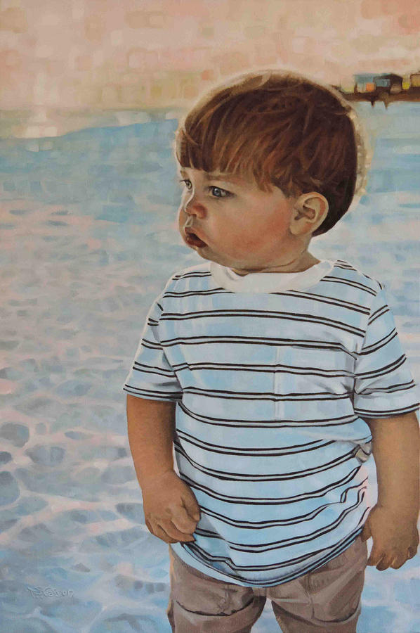 Camilles Grandson at the Beach Painting by T S Carson