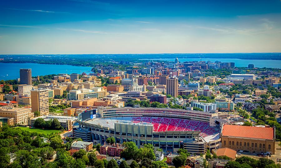 Madison Photograph - Camp Randall Stadium And Madison, Wisconsin by Mountain Dreams
