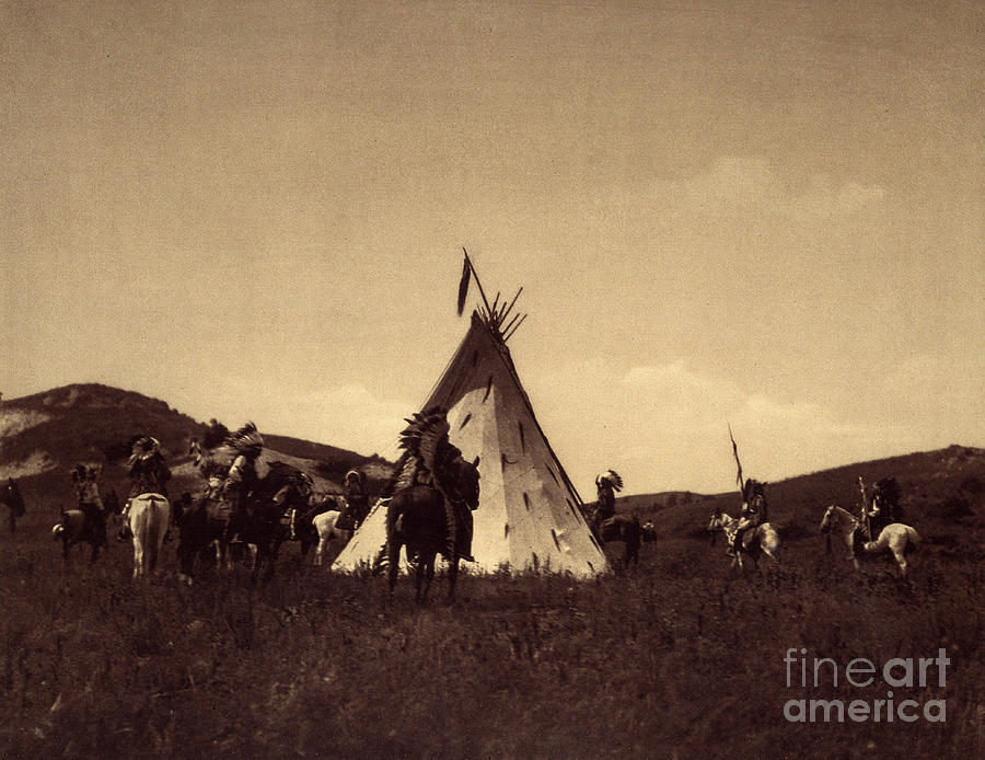 Camp Sioux. It Was Customary For Warriors To Ride In A Circle Around Their Leaders Tepee Before They Go On An Enemy Raid. Photo Taken From Volume 3 Of Edward S. Curtiss Encyclopedia Photograph by Edward Sheriff Curtis