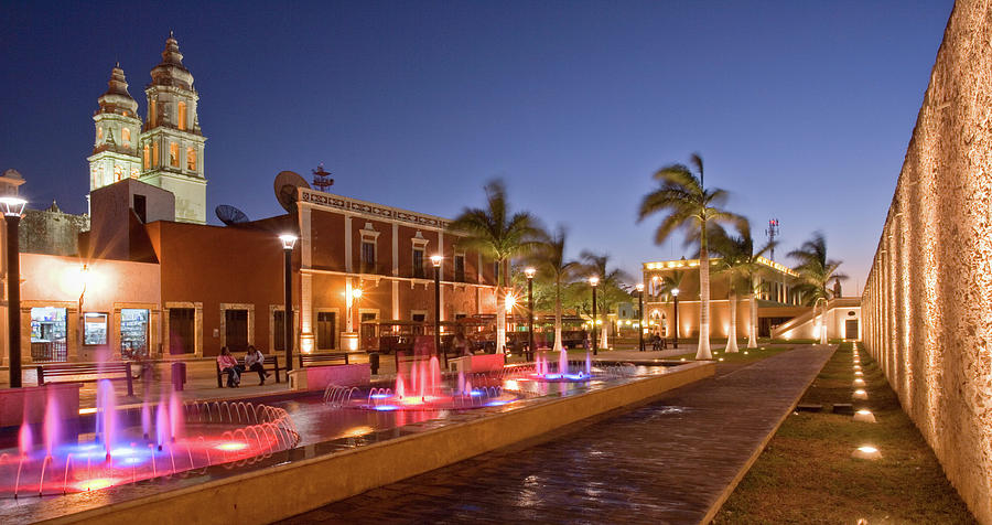 Architecture Digital Art - Campeche Town Center At Night by Steve Sparrow