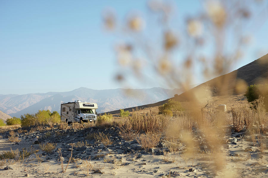 Camper Van Deserted Landscape On Lake Isabella, California, Usa Photograph by Julia Franklin Briggs