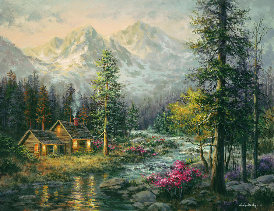 Landscape Painting - Campers Cabin by Nicky Boehme