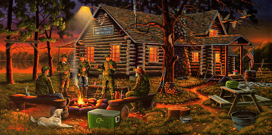 Cabin Painting - Campfire Tales by Geno Peoples