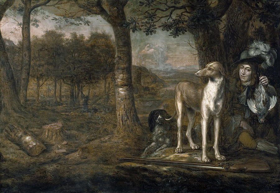 Camphuysen: Hunters Painting by Govert Camphuysen