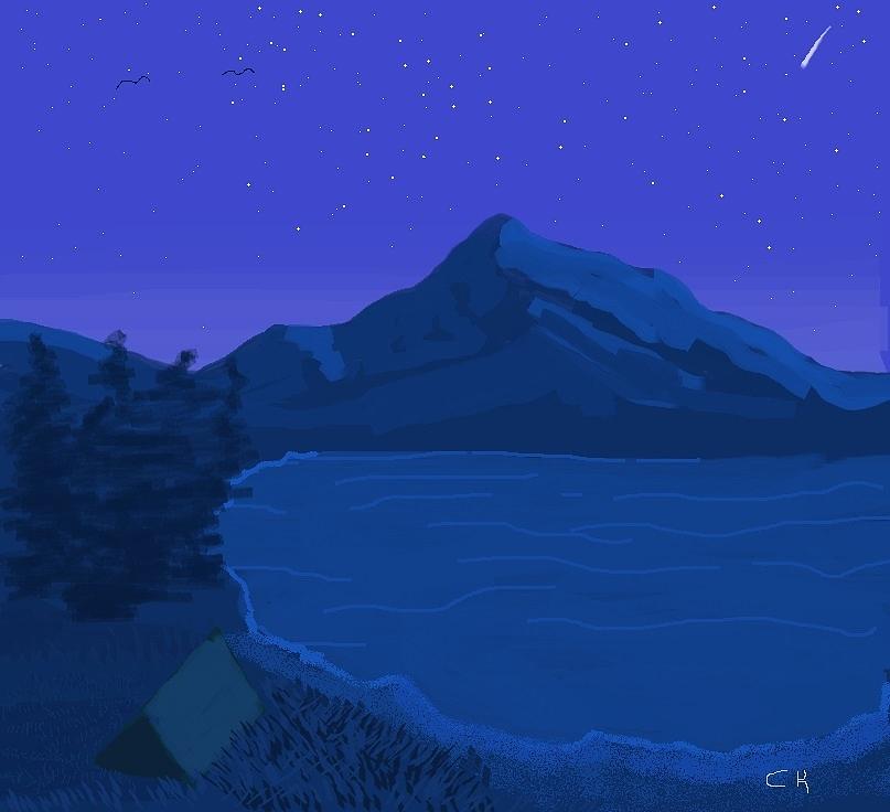 Camping by a Midnight Lake Digital Art by Chance Kafka