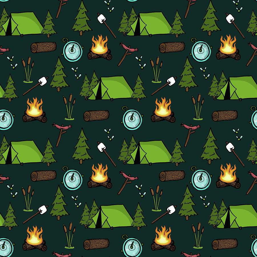 Tree Digital Art - Camping In The Woods Pattern by Lauren Ramer