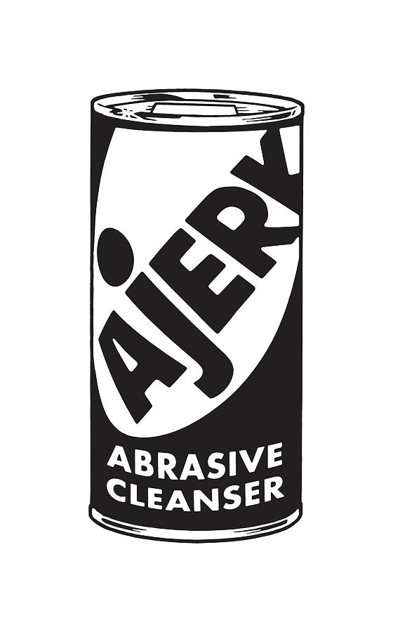 Black And White Drawing - Can of Ajerk Abrasive Cleanser by CSA Images