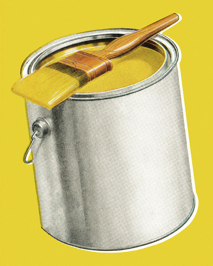 Vintage Drawing - Can of Yellow Paint by CSA Images