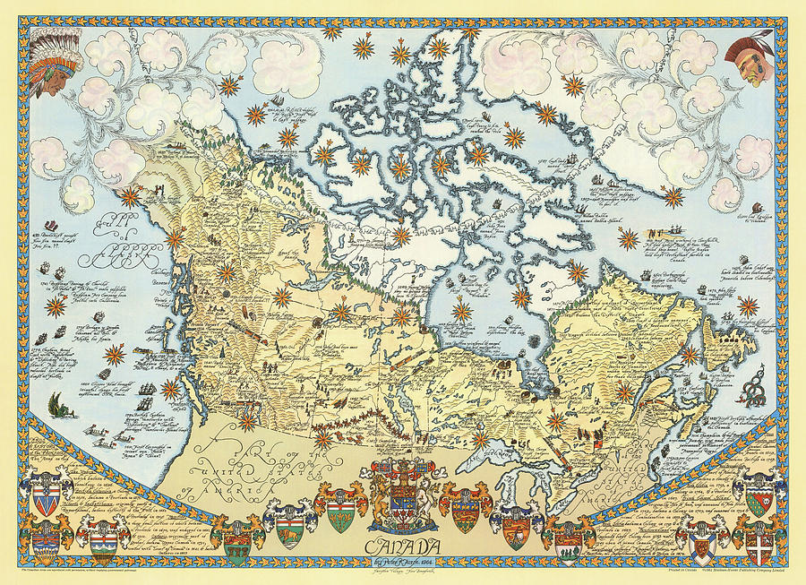 Old Map Of Canada Canada. - Pictorial, Vintage, Old Map Digital Art By Owl Gallery | Fine Art  America