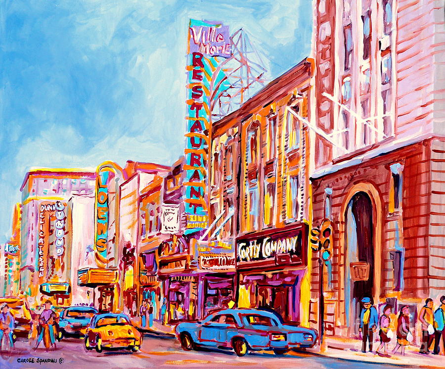 Sign Painting - Canadian Art Montreal Scenes Downtown St Catherine Vintage Stores And Restaurants C Spandau Artist by Carole Spandau