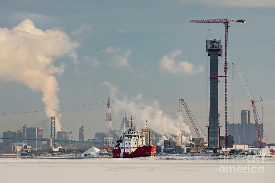 Canadian Coast Guards Griffon Icebreaker On Detroit River Photograph by Jim West/science Photo Library