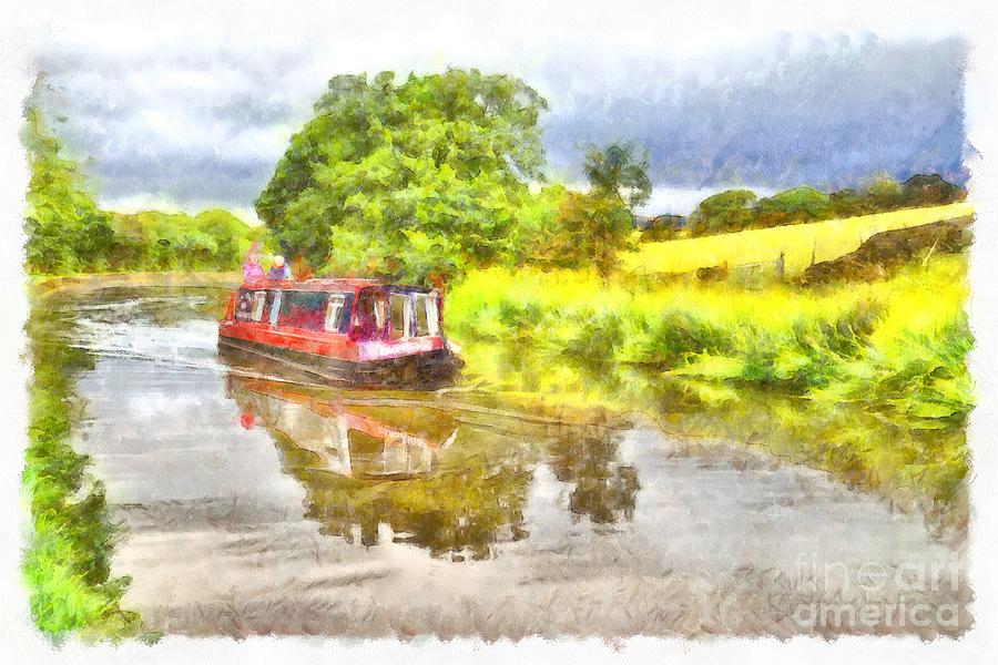 Canal Boat on the Leeds to Liverpool Canal Digital Art by Martyn Arnold