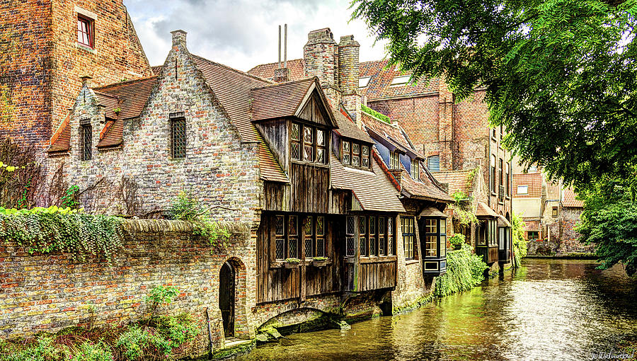 Canal House in Bruges panorama Photograph by Weston Westmoreland