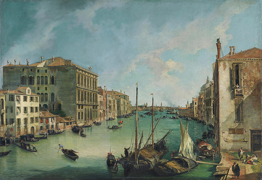 Canaletto -Venice 1697 - 1768-. The Grand Canal from San Vio, Venice -ca. 1723 - 1724-. Oil on ca... Painting by Canaletto -1697-1768-