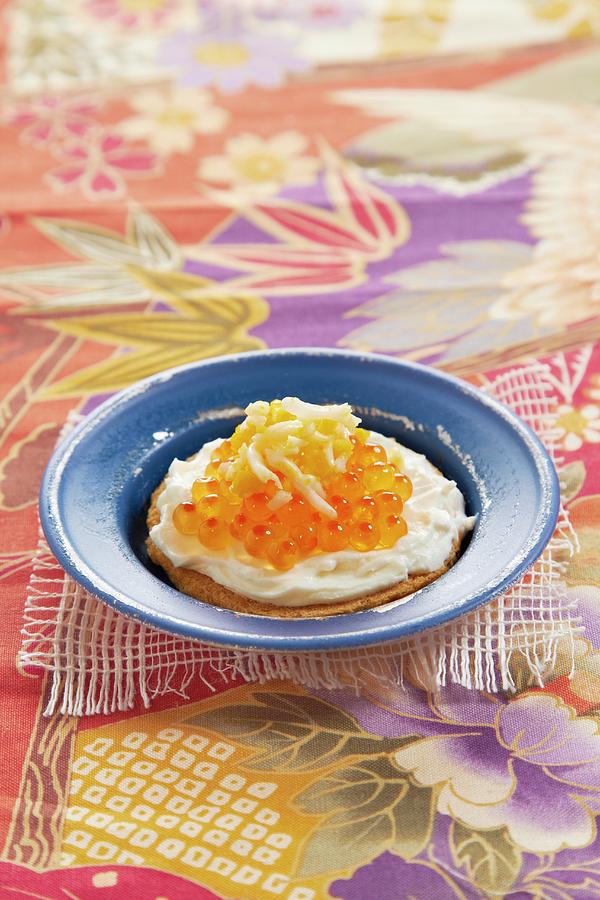 Canap With Cream Cheese And Caviar Photograph by Miriam Rapado