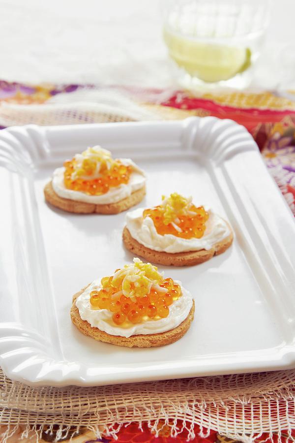 Canaps With Cream Cheese And Caviar Photograph by Miriam Rapado