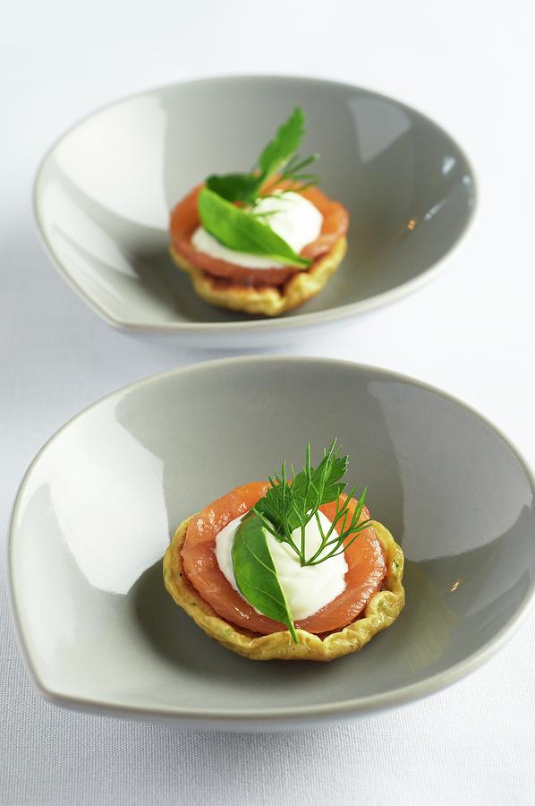 Canaps With Smoked Salmon, Sour Cream And Herbs Photograph by Tim Green