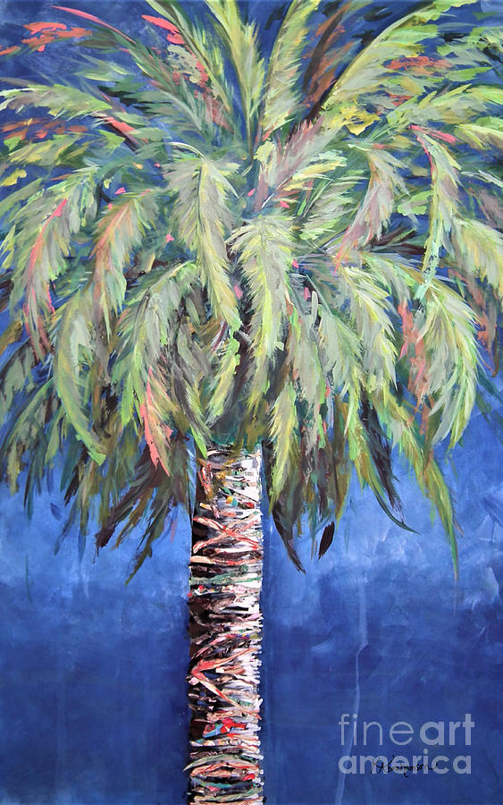 Canary Island Palm- Warm Blue I Painting by Kristen Abrahamson