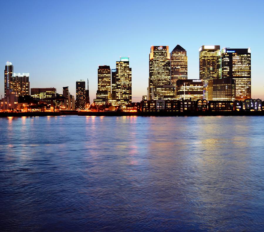Canary Wharf Buildings By River Photograph by Pallab Seth