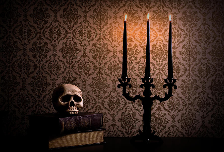 Candelabra With Spooky Halloween Skull Photograph by Quavondo
