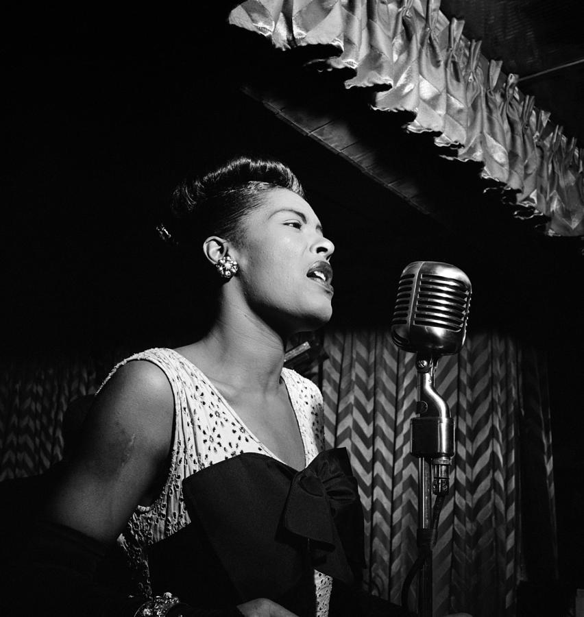Billie Holiday Photograph - Candid Portrait Of Billie Holiday Singing At The Downbeat Jazz Club by Globe Photos