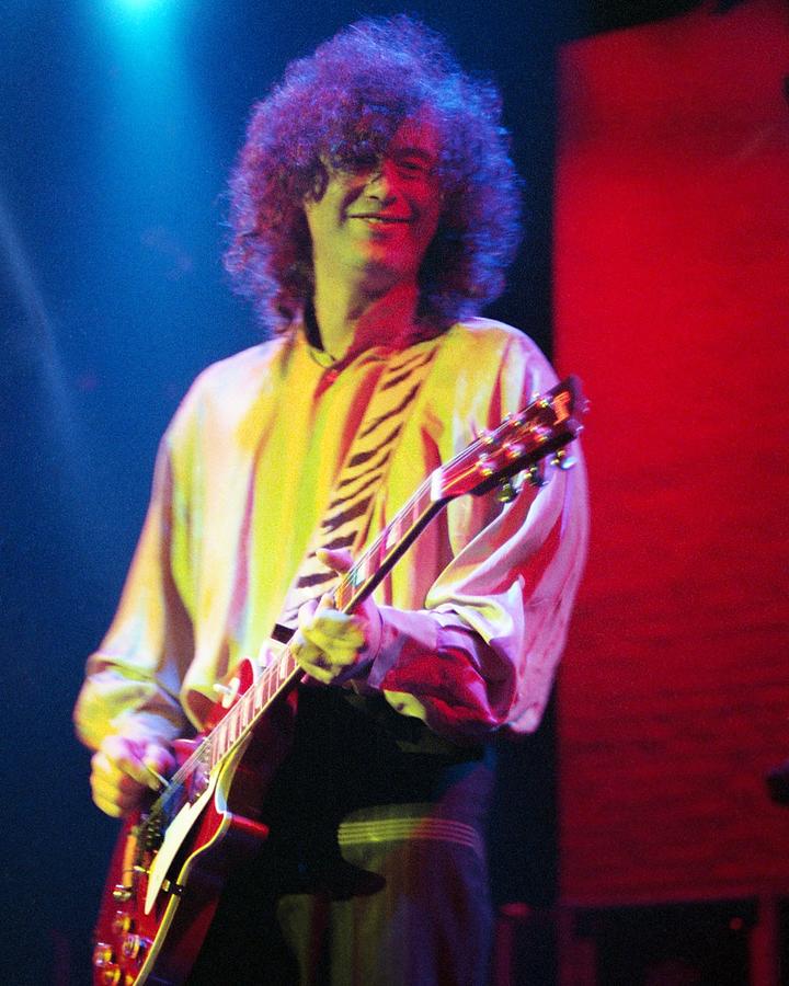 Candid Portrait Of Smiling Jimmy Page On Stage At The Outrider Concert