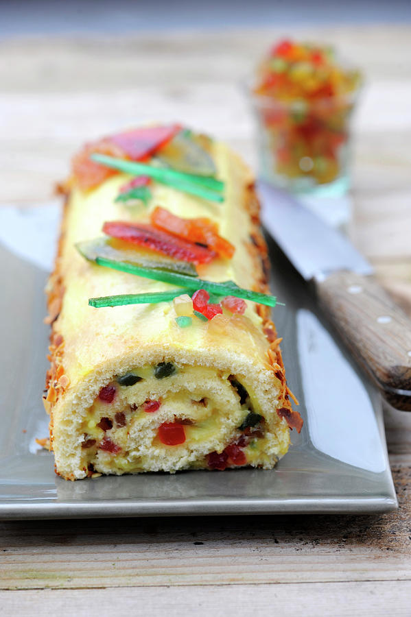 Candied Fruit Rolled Sponge Cake Photograph by Schmitt