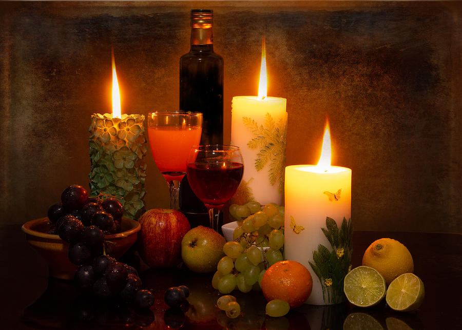 Fruit Photograph - Candle & Fruits by Nilotpal Chatterjee