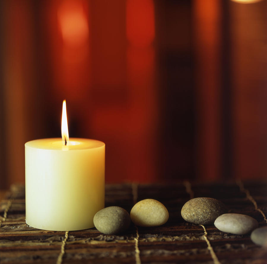 Zen Photograph - Candle and Rocks by Jonnie Miles