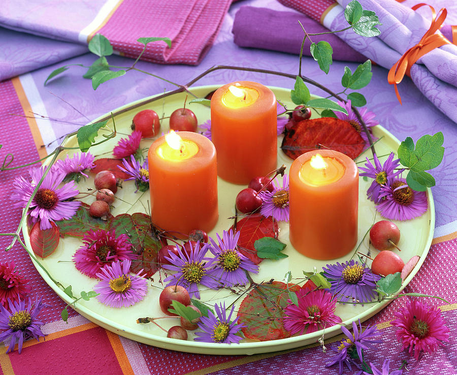 Candle Decoration In Autumn With Aster Photograph by Friedrich Strauss