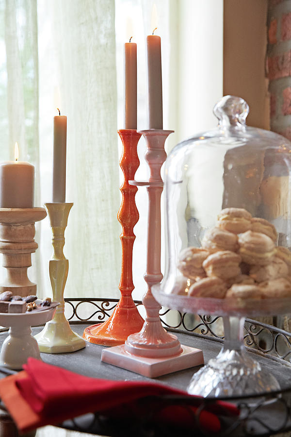 Candle Holder And Cake Stand With Cookies In It Photograph by Jalag / Olaf Szczepaniak