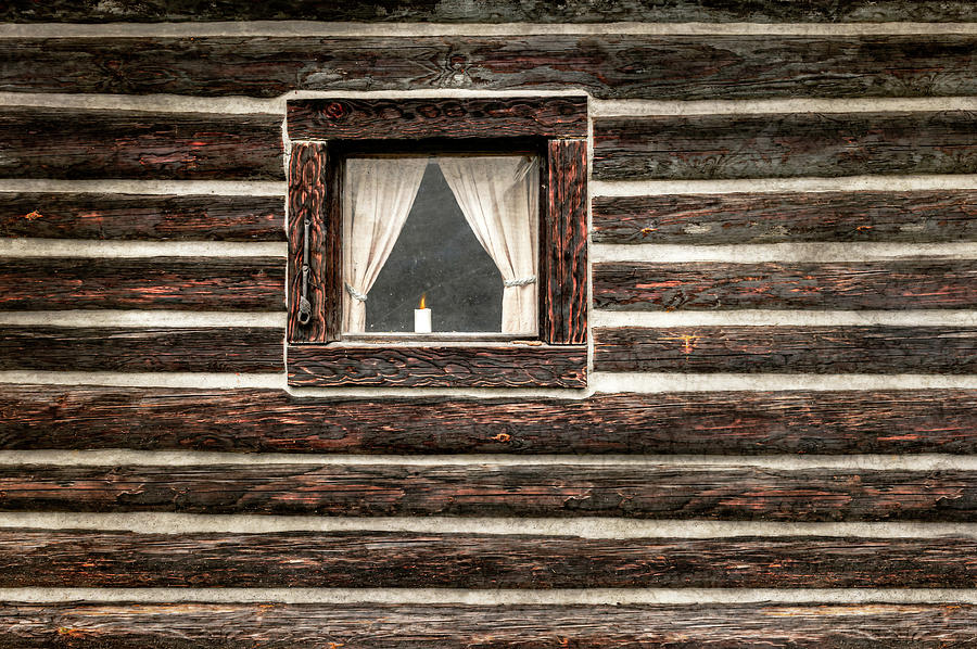 Candle In Old Log Cabin Window - candleinoldlogcabin197526 Photograph ...