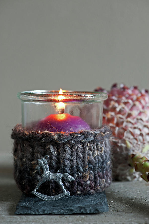 Candle Lantern With Knitted Cover And Tiny Rocking Horse Decoration Photograph by Elisabeth Berkau