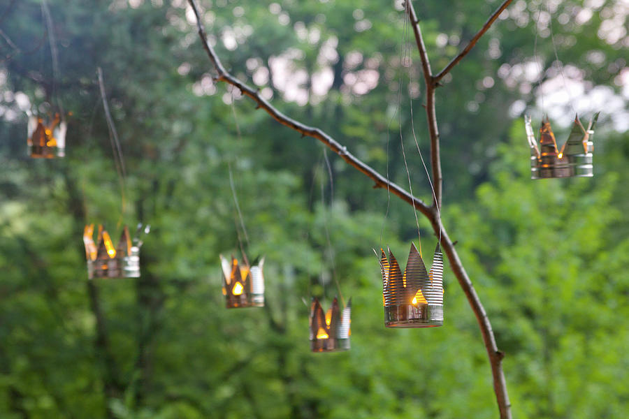 Candle Lanterns Hand-made From Tin Cans In Garden Photograph by Angela Francisca Endress