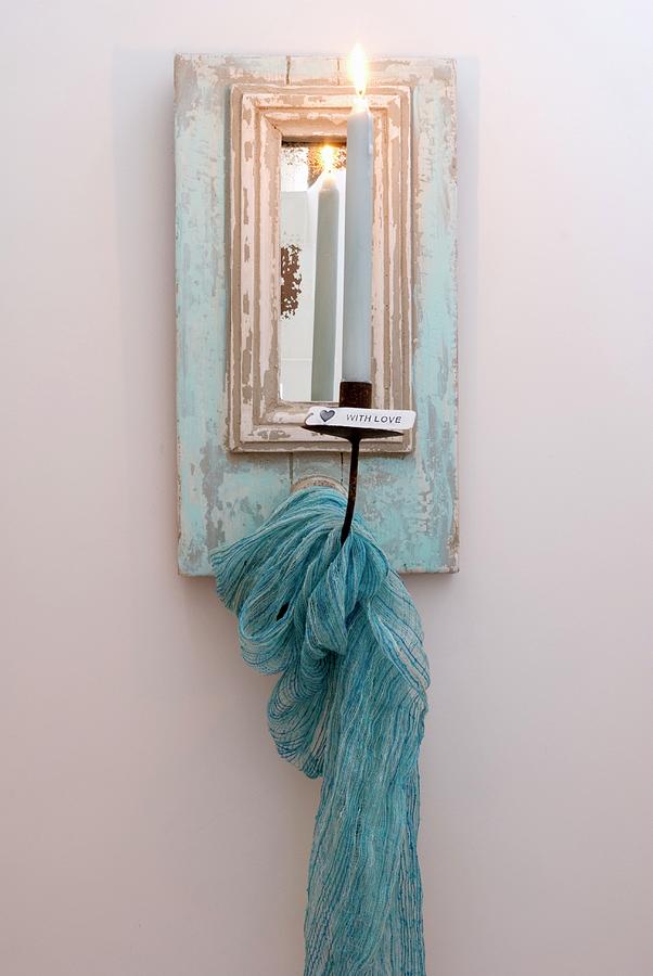 Candle Sconce With Mirror And Draped Scarf Photograph by Blickpunkte