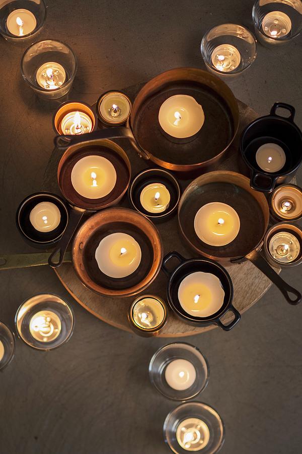 Candles In Pots And Glasses top View Photograph by Eising Studio