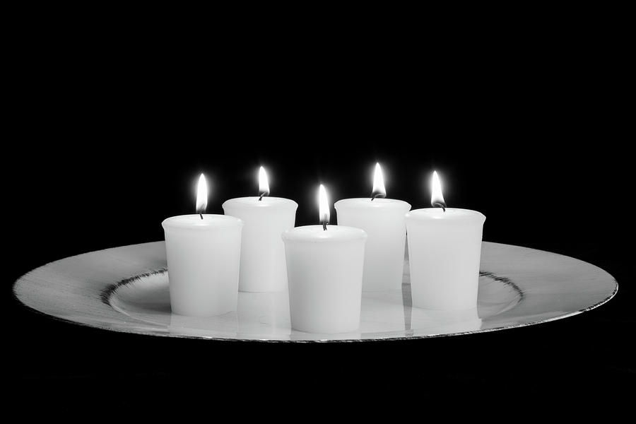 Candles on Plate-BW by Jennifer Wick Candles on Plate-BW by Jennifer Wick