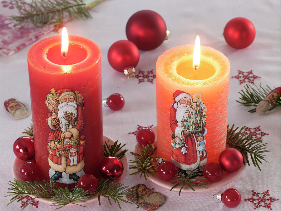 Candles With Santa Motives, Pseudotsuga douglas Fir Photograph by Friedrich Strauss