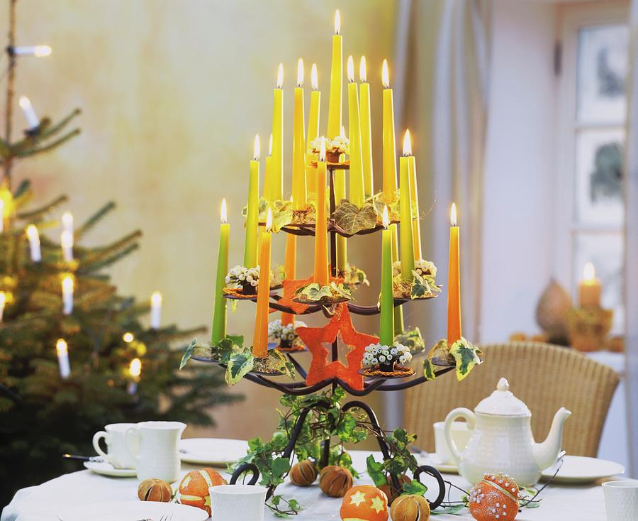 Candlestick With Advent Decorations Photograph by Friedrich Strauss