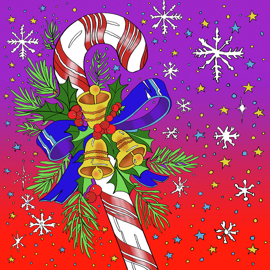Christmas Digital Art - Candy Cane Bells by Howie Green