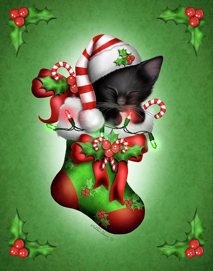 Kitten Digital Art - Candy Cane Elf by Melissa Dawn