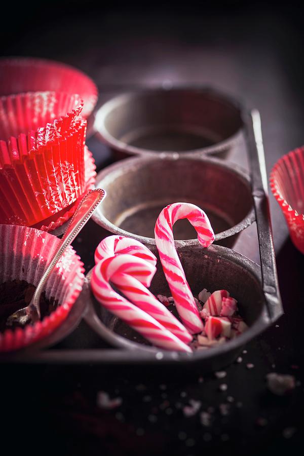 Candy Canes In A Muffin Tin Photograph by Eising Studio
