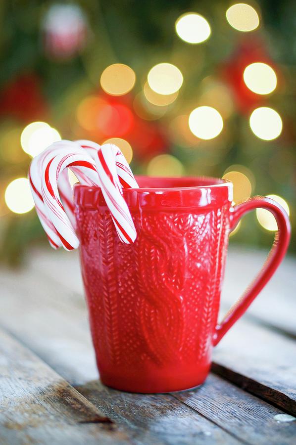 Candy Canes In A Red Cup Photograph By Alena Haurylik - Fine Art America