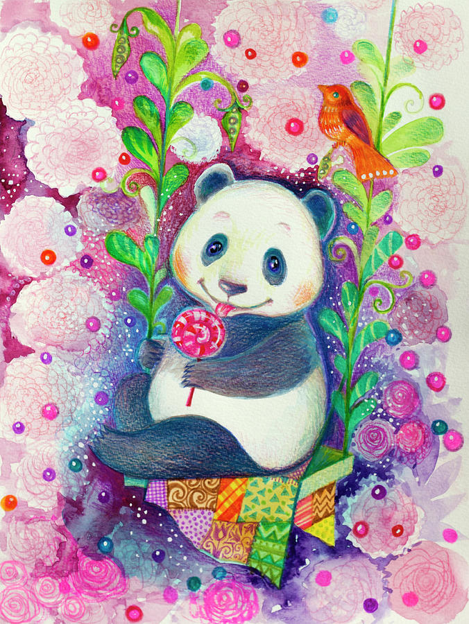 Animal Painting - Candy Magic Panda by Oxana Zaika