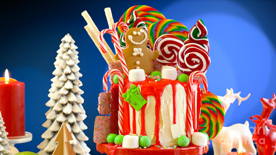 Candyland Christmas drip cake Photograph by Milleflore Images